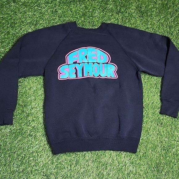 Hanes Black Crewneck Sweater with Vibrant Graphic - Picture 1 of 6
